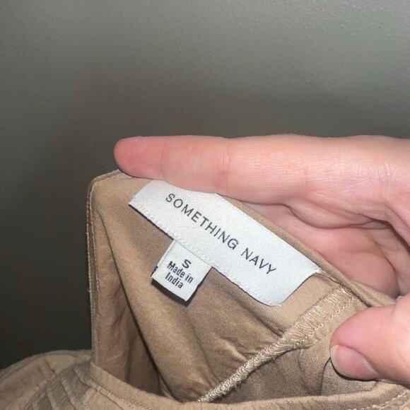 Something Navy Tan Embroidered Ruffle Long Sleeve Dress Size Small - Picture 4 of 9